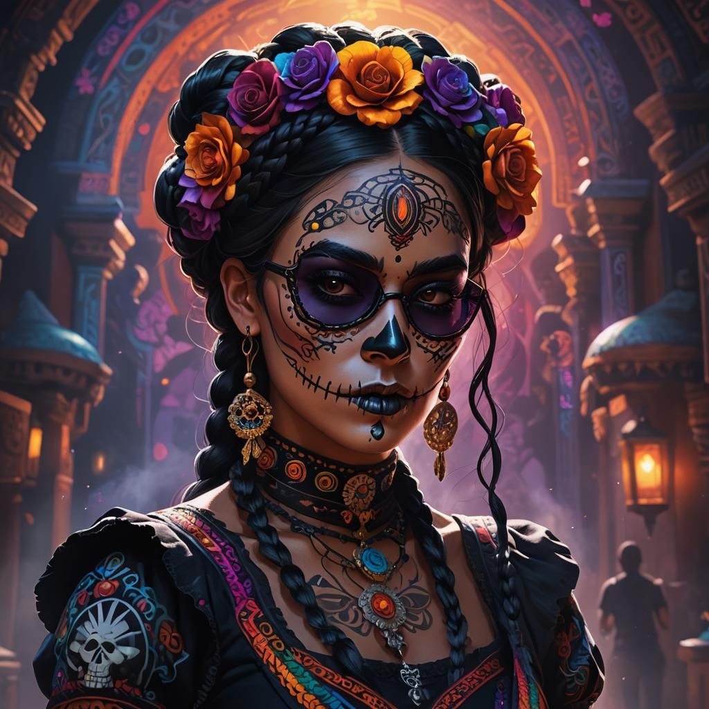 Venezuelan Woman in Catrina Costume, Digital Art