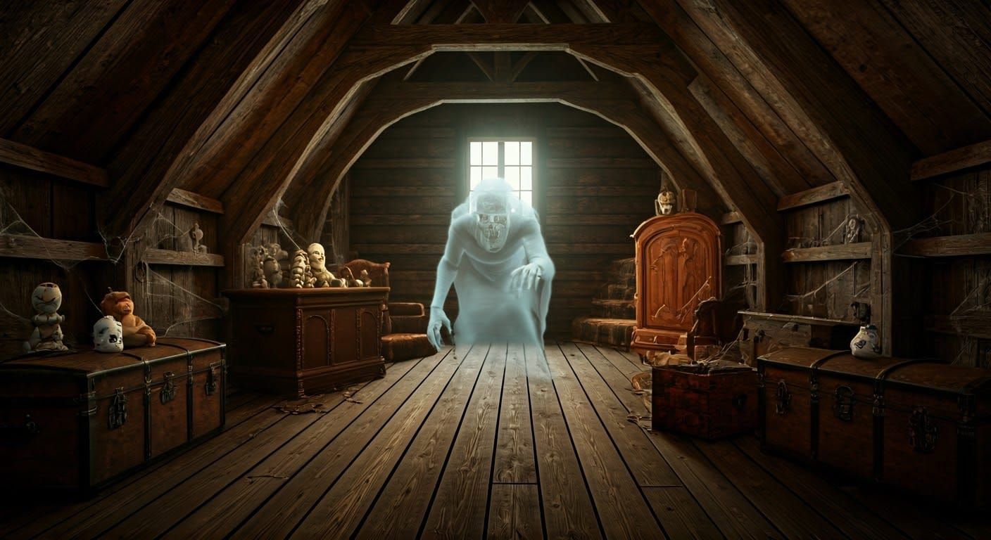 Haunted Attic Scene in Hyperrealistic Gothic Style