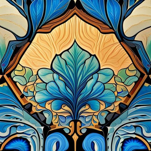Art Nouveau Tile Close-Up: Intricate Geometric Design