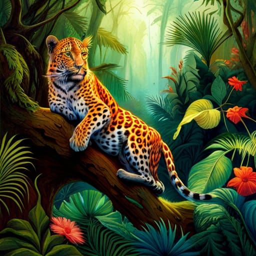 Leopard in Jungle: Intricate Surrealist Concept Art