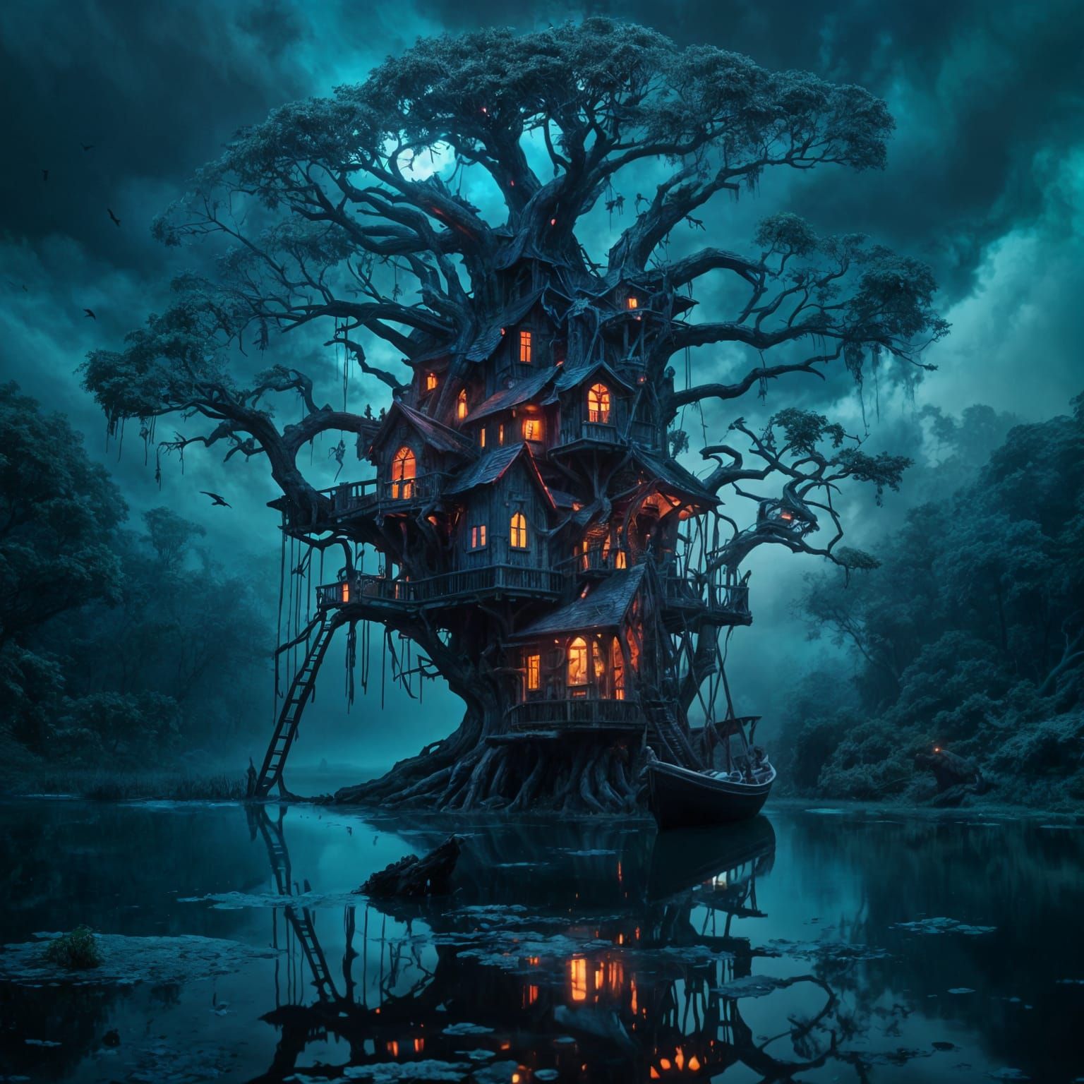 Scary Gothic Treehouse Made of Old Boats