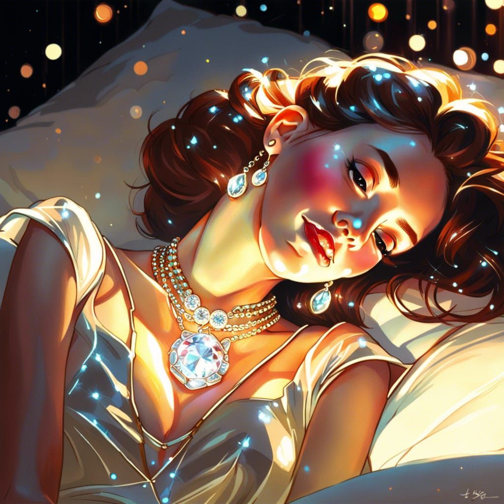 Gems and Metal Necklace on Silky Pillow