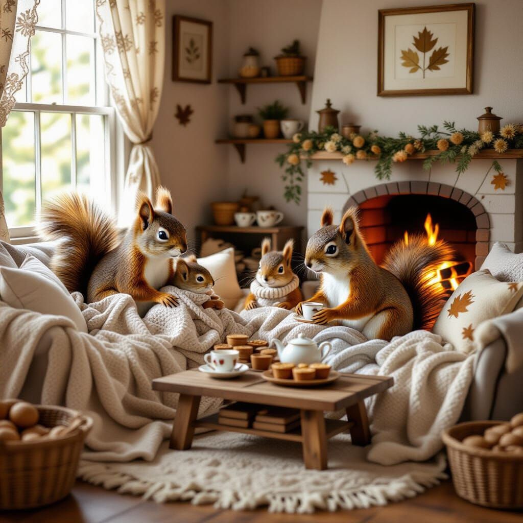 Cozy Squirrel Family Lounge with Fireplace