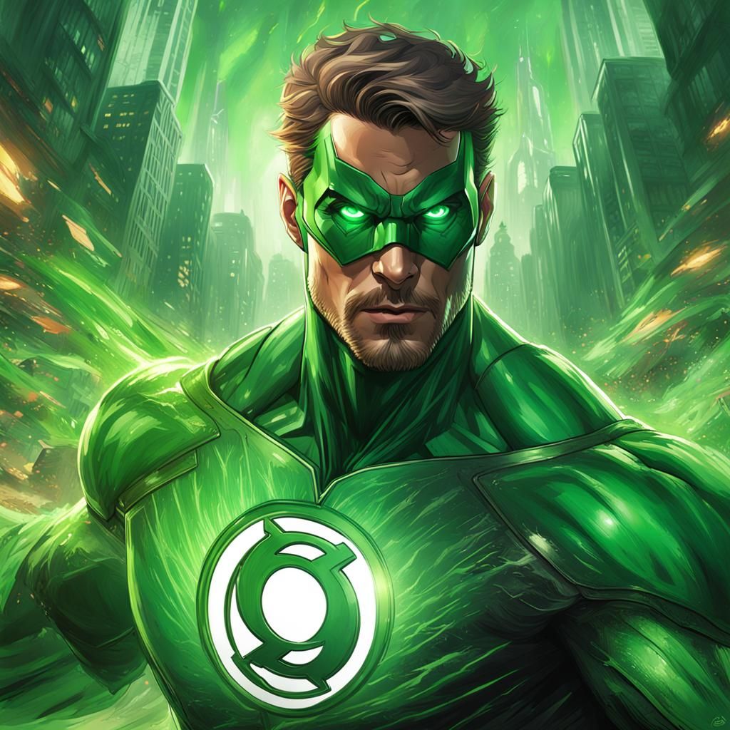 Green Lantern Portrait in Hyperdetailed Digital Art