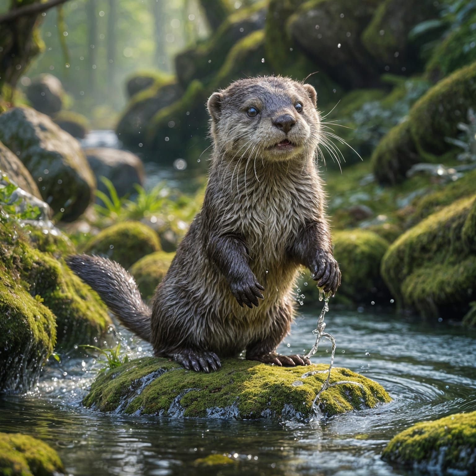 Playful Otter Leaps Out of River in Vibrant Motion