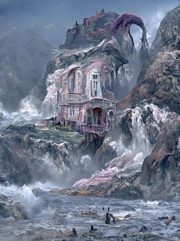 Victorian House Cliffside Horror in Detailed Fantasy Style