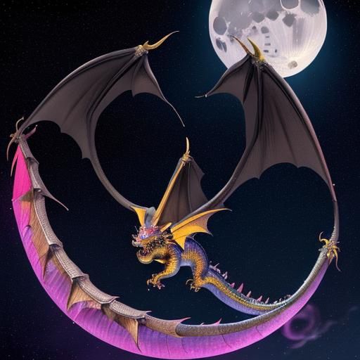Anime Dragon Flight Under Starry Moonlit Sky
