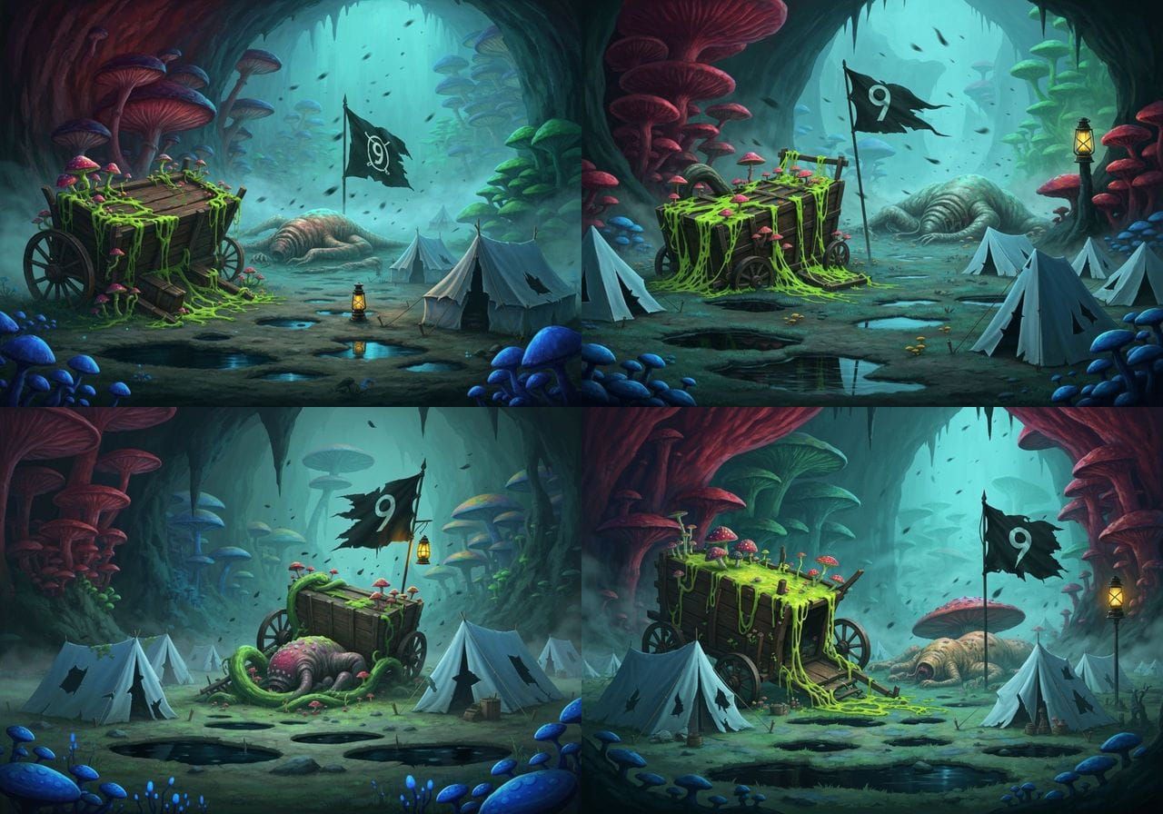 Underdark Fungal Swamp with Ruined Wagon and Giant Mushroom ...