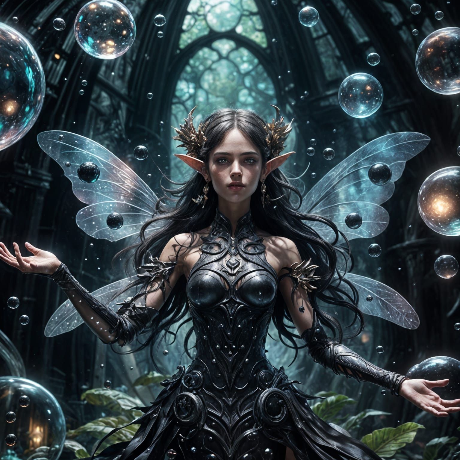 Dark Fairy in Bubble World: Fantasy Art