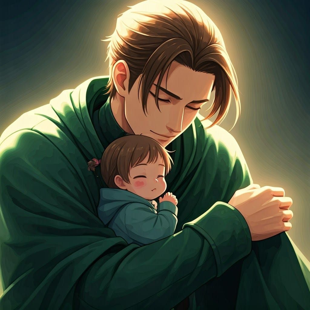 Loid Forger Embraces Baby in Anime Style