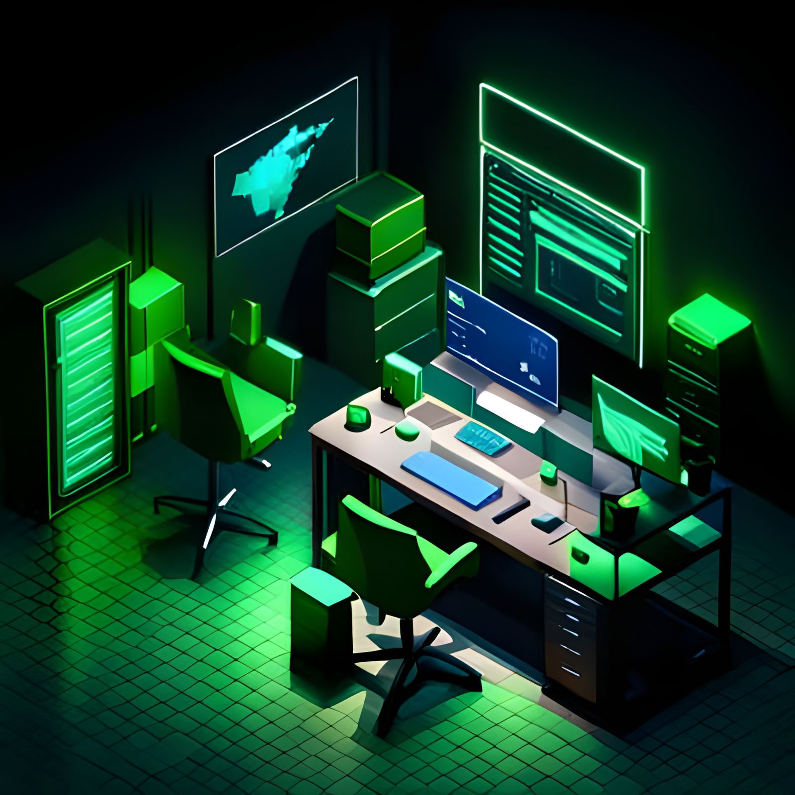 3d Neon Hacker"s Room