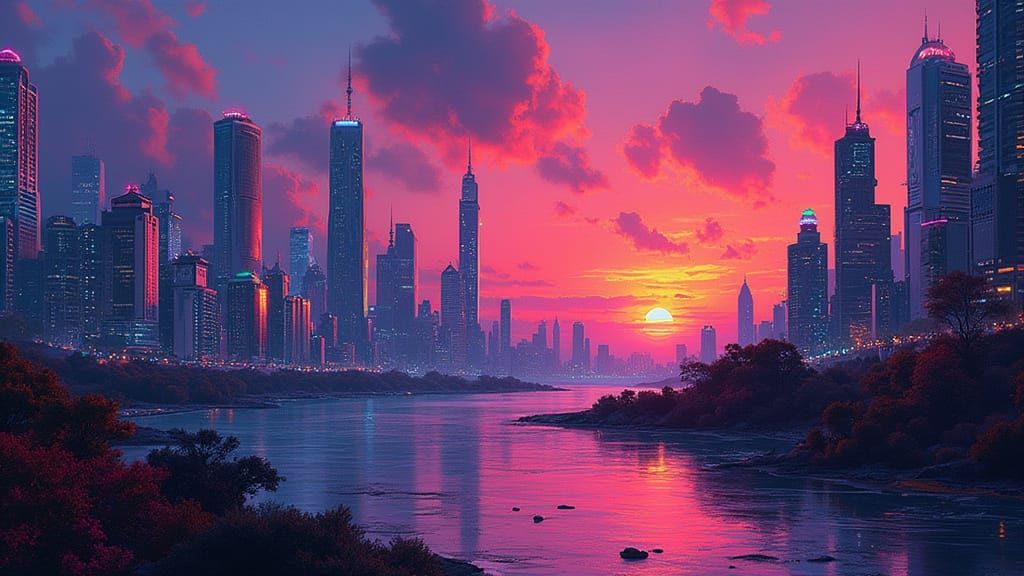 Sleek Futuristic Metropolis Unveils Neon Dreams at Dusk