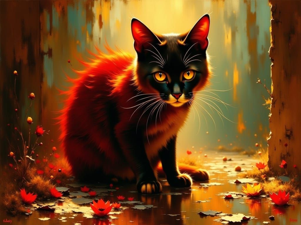 Realistic Cat Hunting in Vibrant Colors