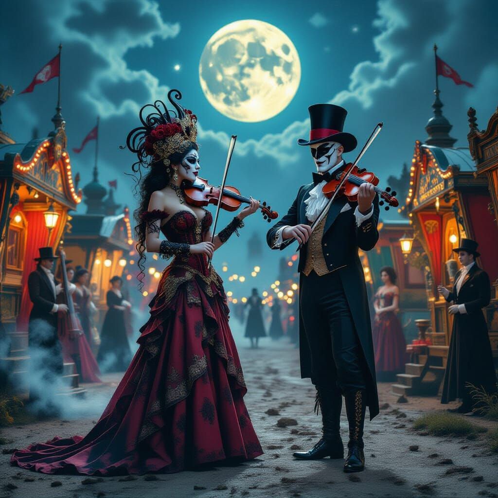 Gothic Carnival Masquerade Under Moonlight