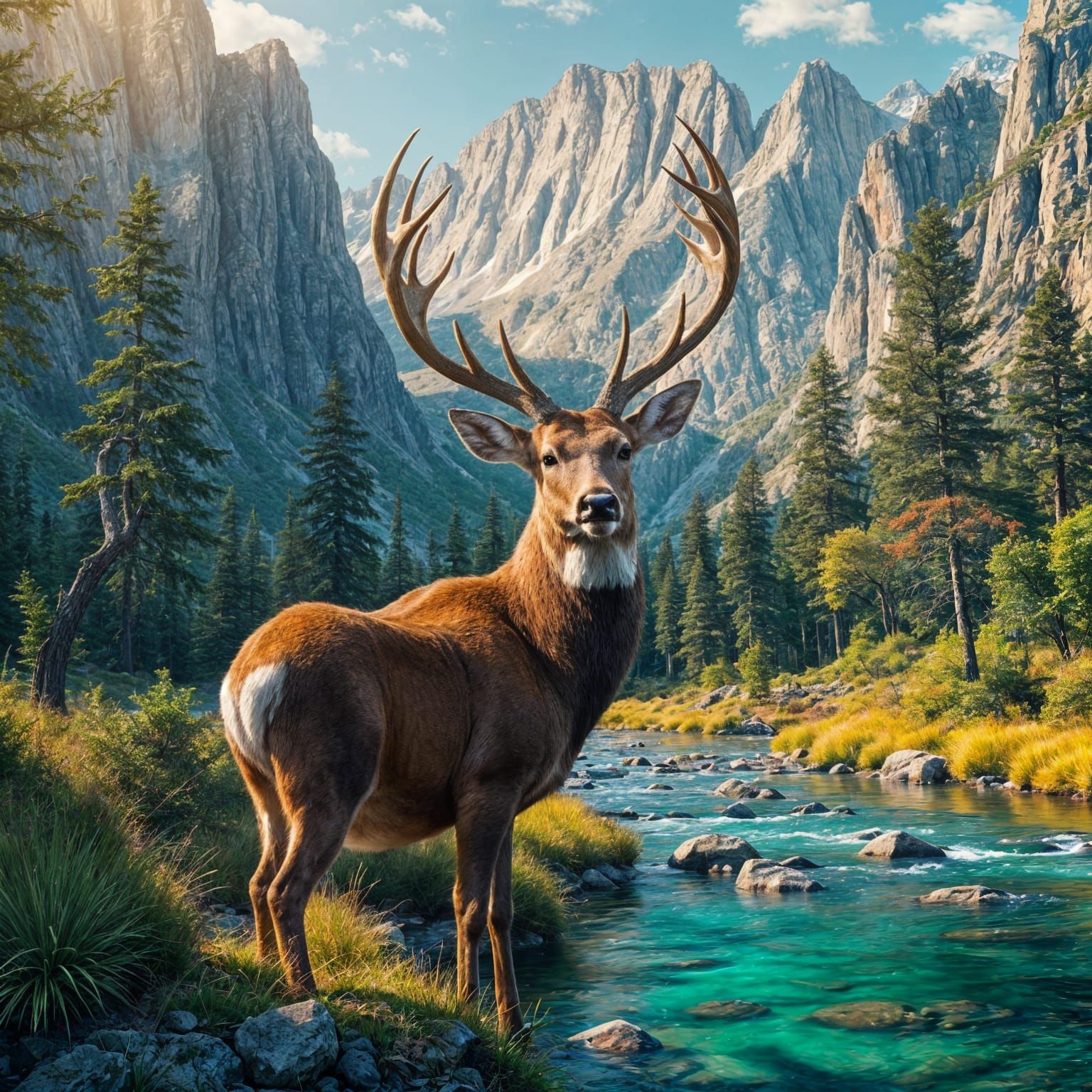 Majestic Buck Deer in Jewel-Toned Landscape