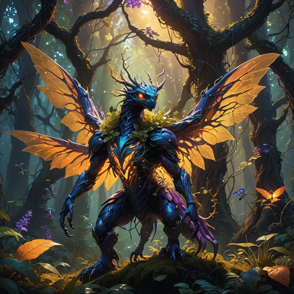 Mystical Forest Creature with Glowing Plants