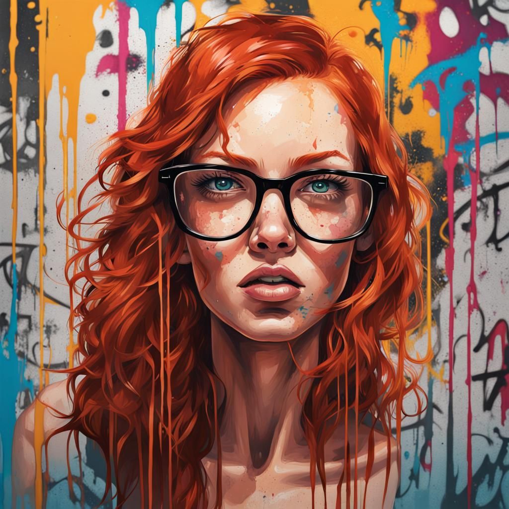 Redhead Woman in Graffiti Art Style