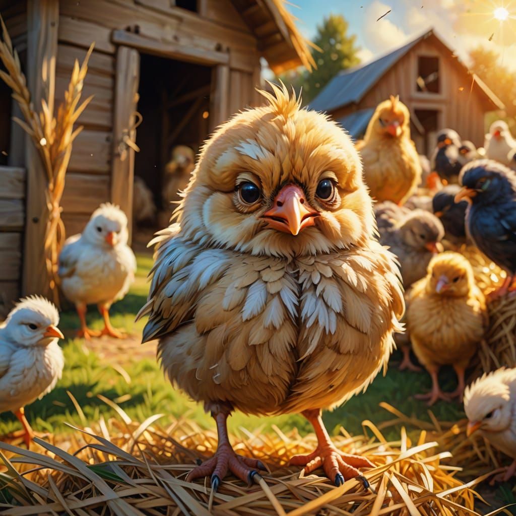 Grumpy Chick Concept Art in Farm Yard