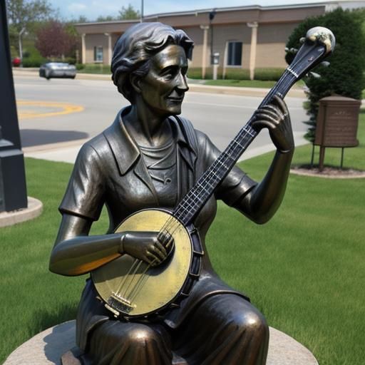 Bronze Statue of Grandmother Playing Banjo