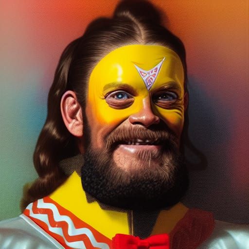 Macho Man as Ronald McDonald: Hyperdetailed Portrait