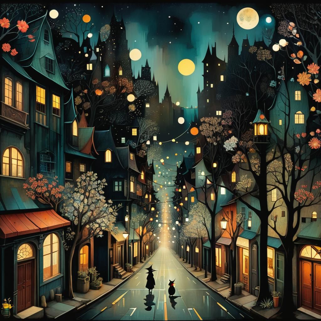 Night City Street in Maximalist Collage Style