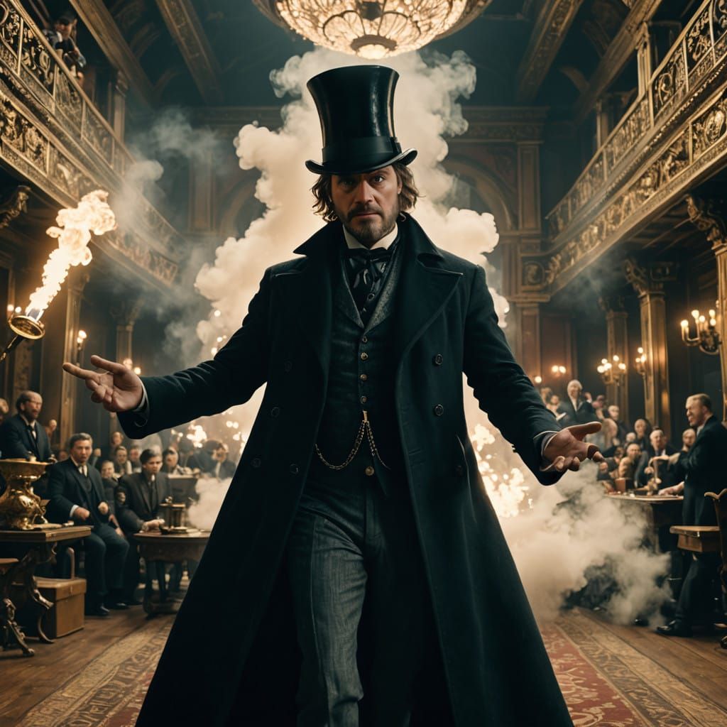 Mysterious Illusionist Performs on Ornate Stage