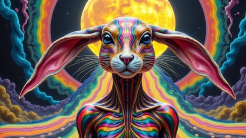 Vivid 3D Jackrabbit with Checkerboard Moon