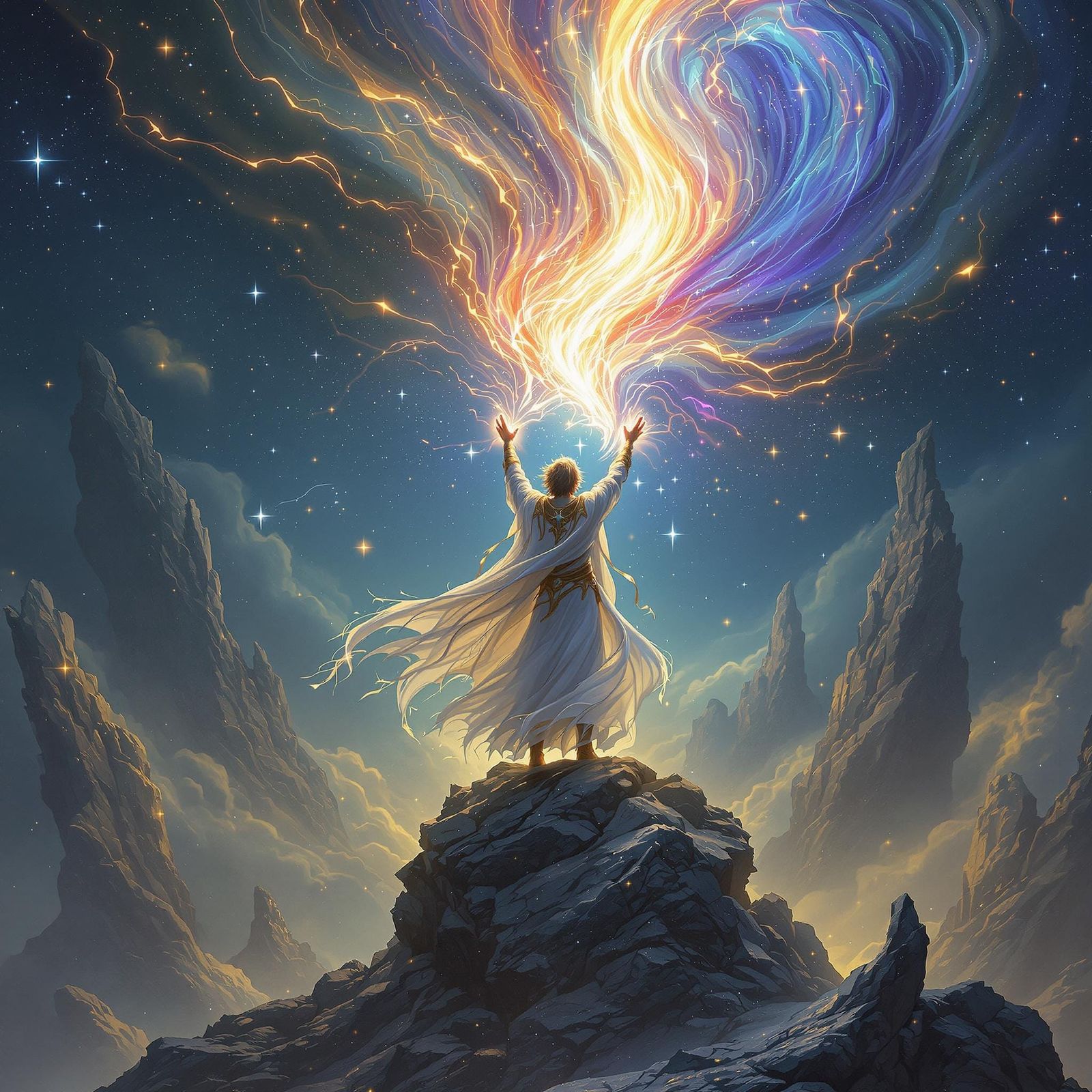 Mystical Sorcerer Conjures Reality Rift with Ethereal Power