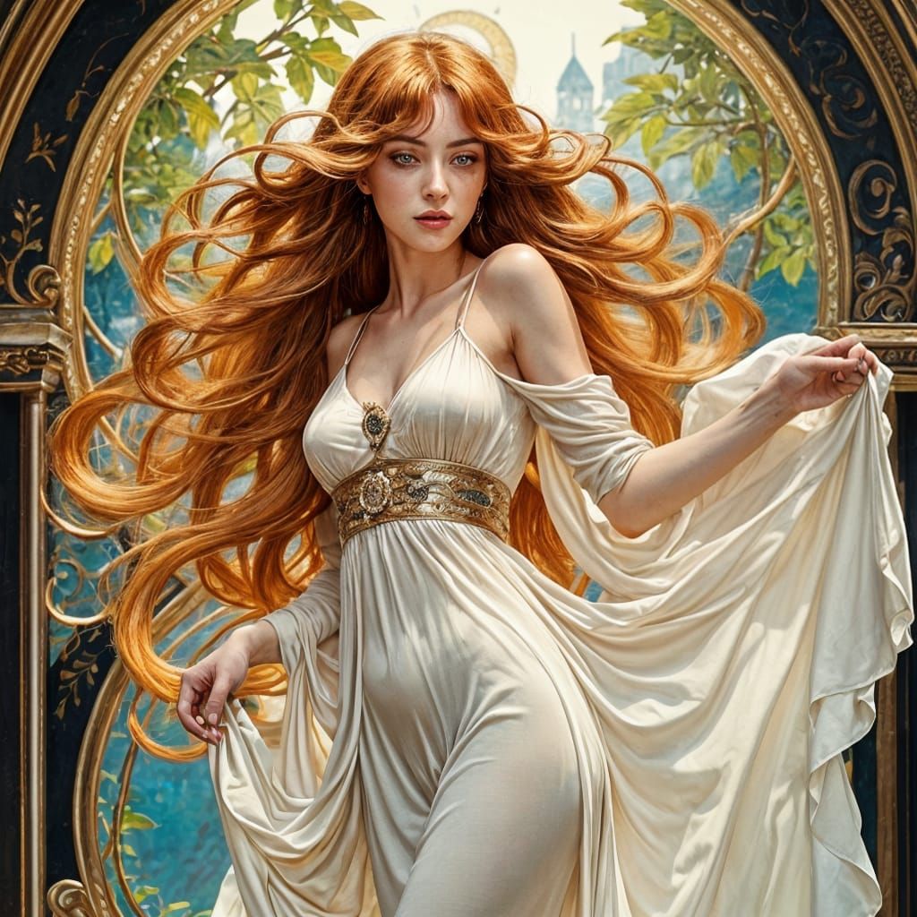 Brunhilde with Red Hair in Art Nouveau Style