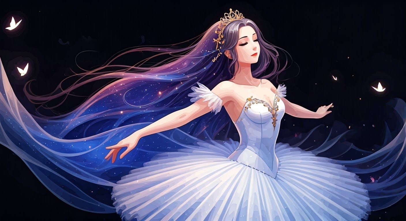 Impressionistic Anime Ballerina with Butterflies
