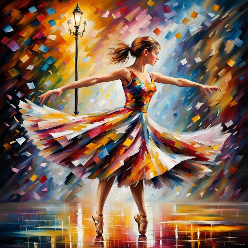 Ballerina in Confetti Storm: Digital Impressionist Painting