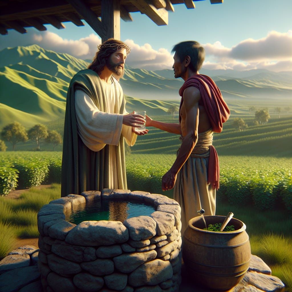 Jesus Offers Water at the Well: Renaissance Fresco