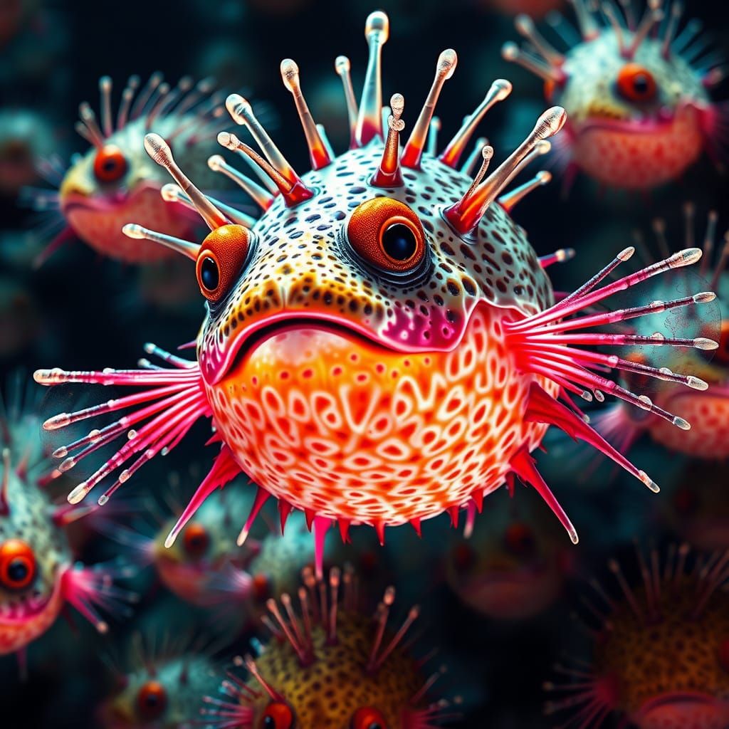 Vibrant Pufferfish School in Deep Ocean