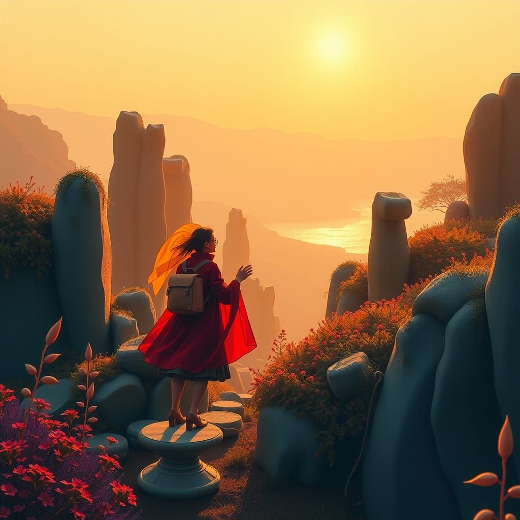 Ethereal Traveler in Andy Goldsworthy Landscape