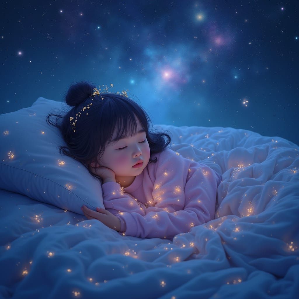 Ethereal Girl Sleeping Under Cosmic Stars