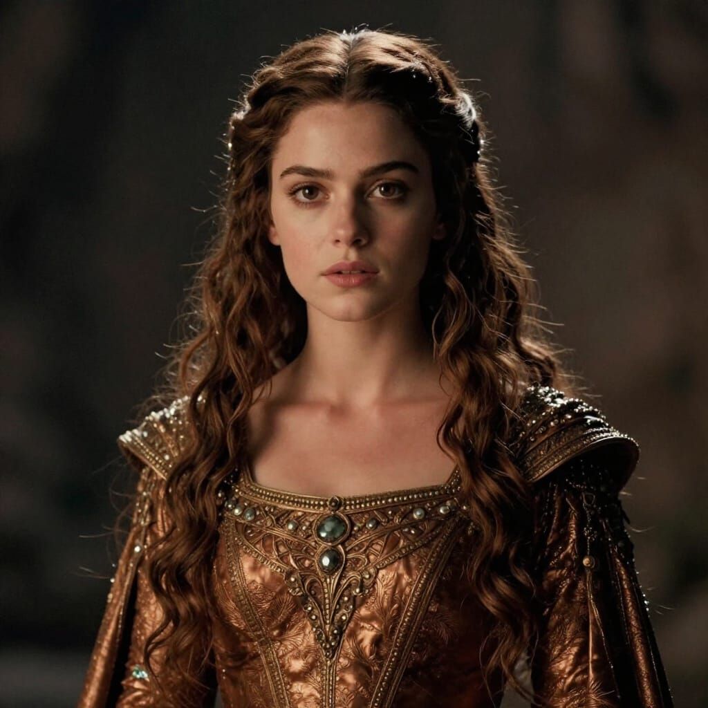 Ethereal Woman in Bronze Medieval Dress