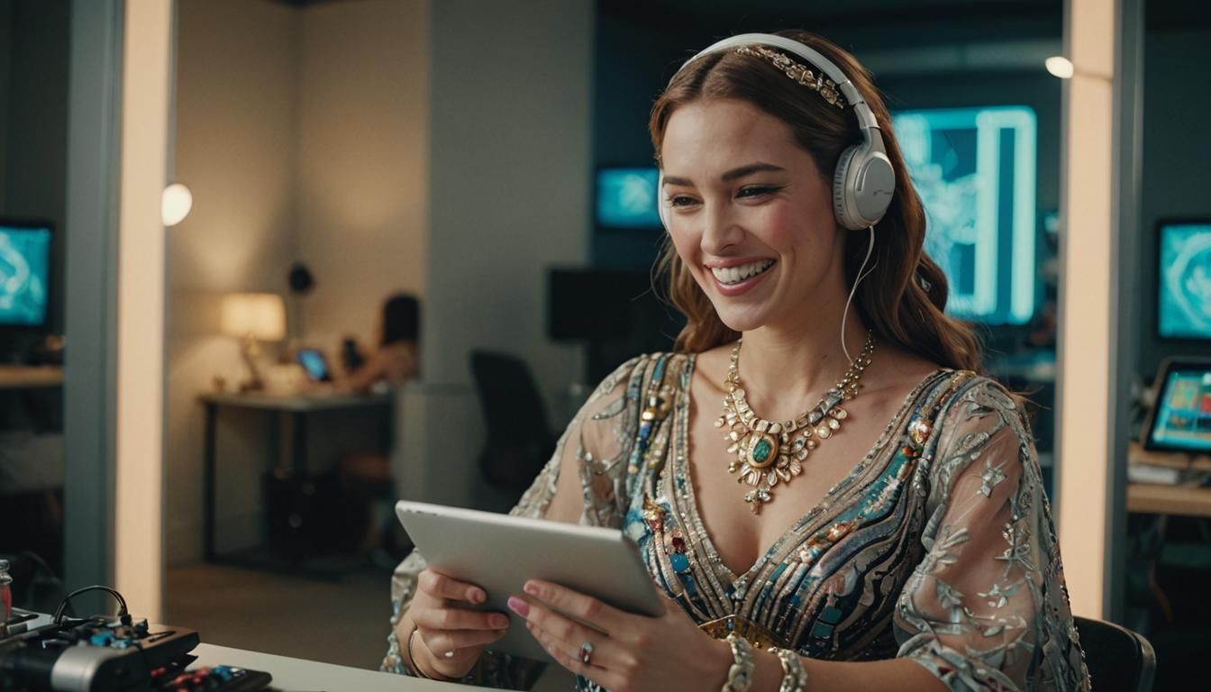 Smiling Woman with iPad in Cinematic Portrait