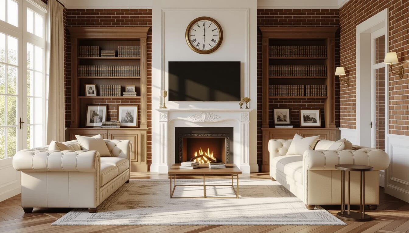 Vibrant Victorian Living Room with Sunlight and Fireplace