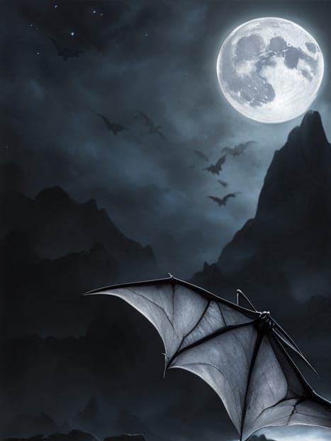 Realistic Bat Wings in Moonlit Stone