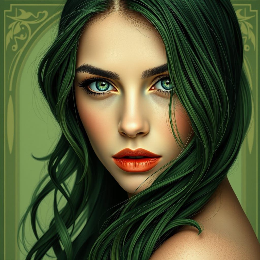 Beautiful Woman Portrait with Art Nouveau Curves