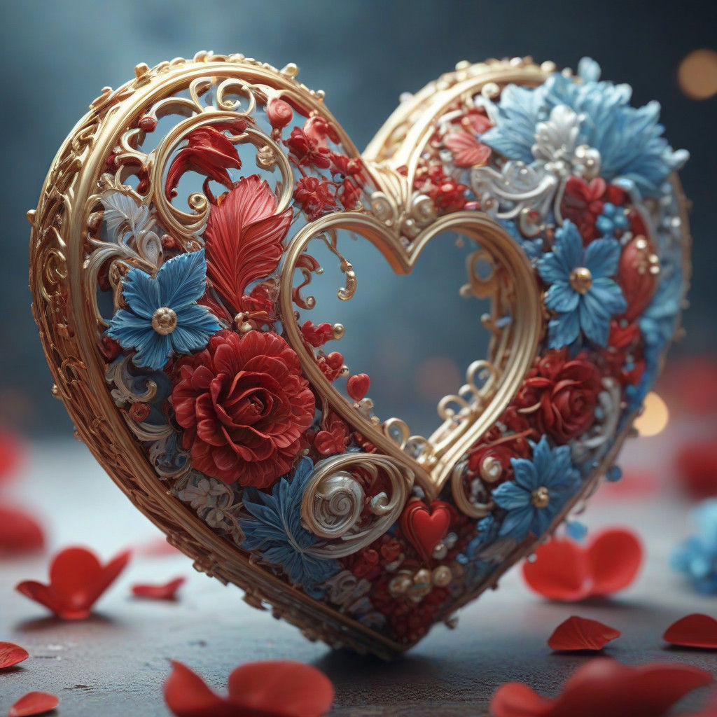 Celestial Valentine Heart in Whimsical 3D Illustration