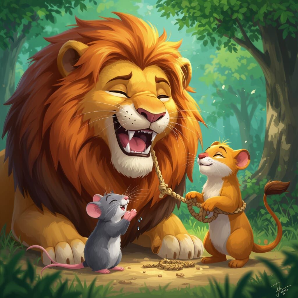 Rat Befriends Lion in 3D Anime Art