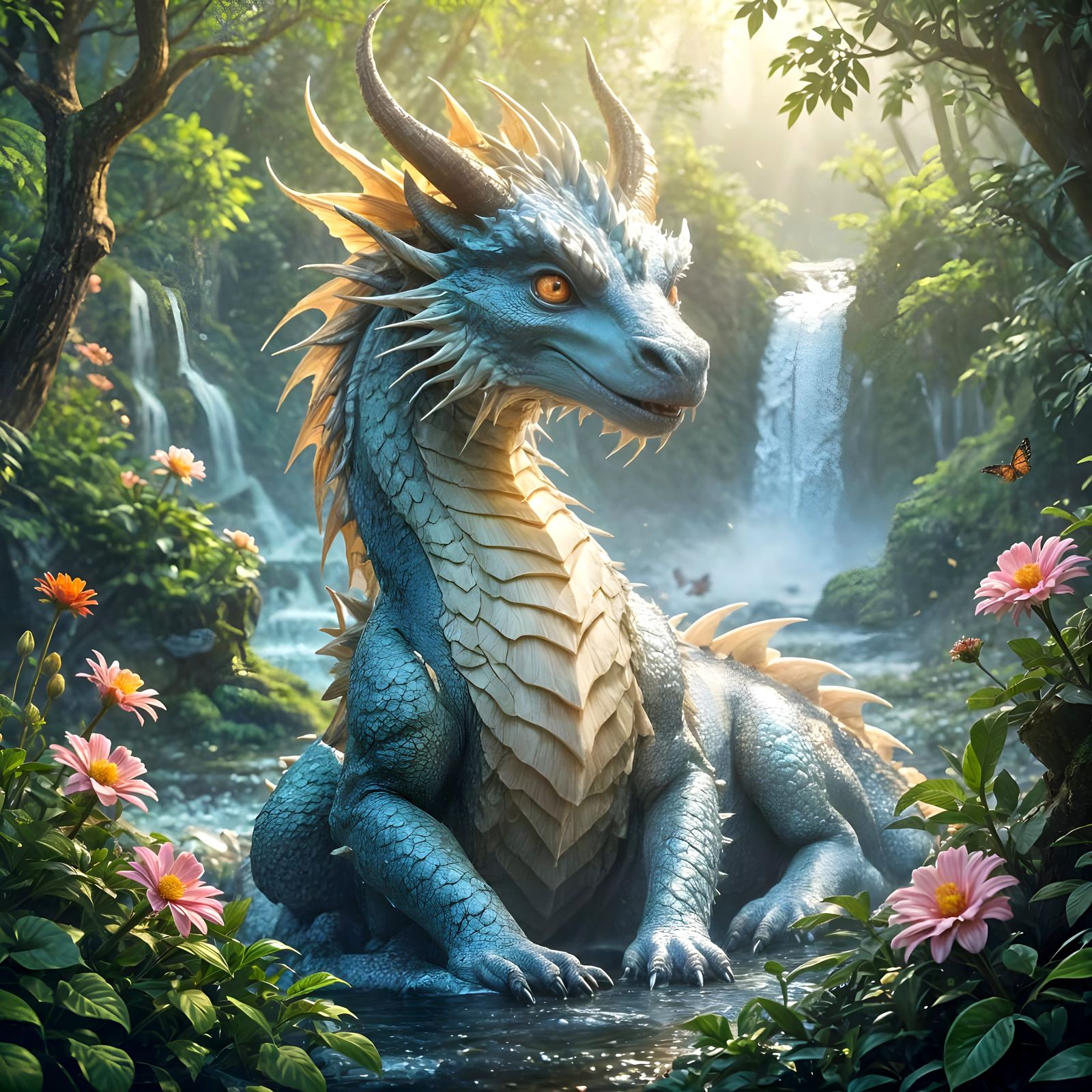 Sparkling Dragon in Vivid Pastel Landscape