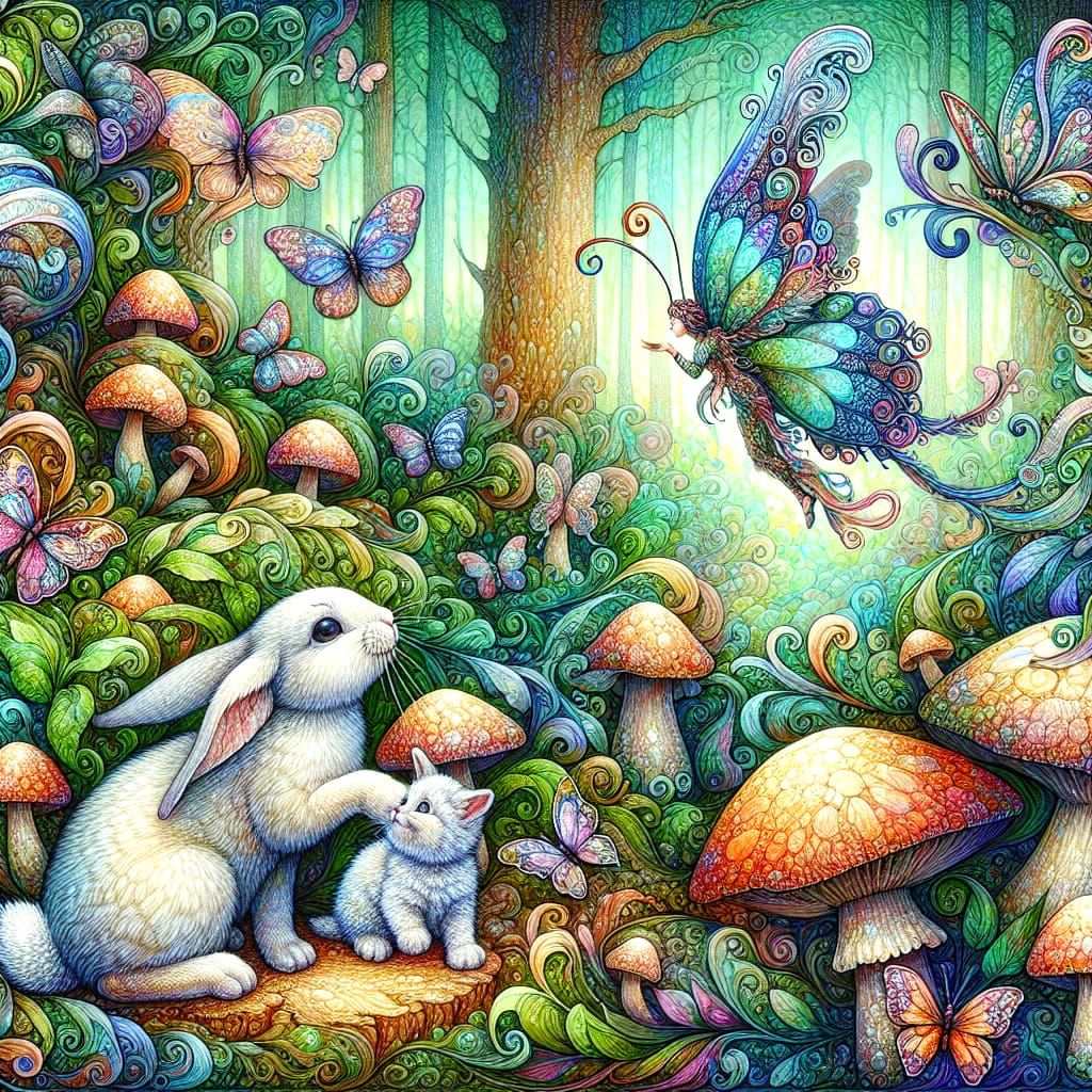 Whimsical Forest Scene in Dreamlike Impasto Style