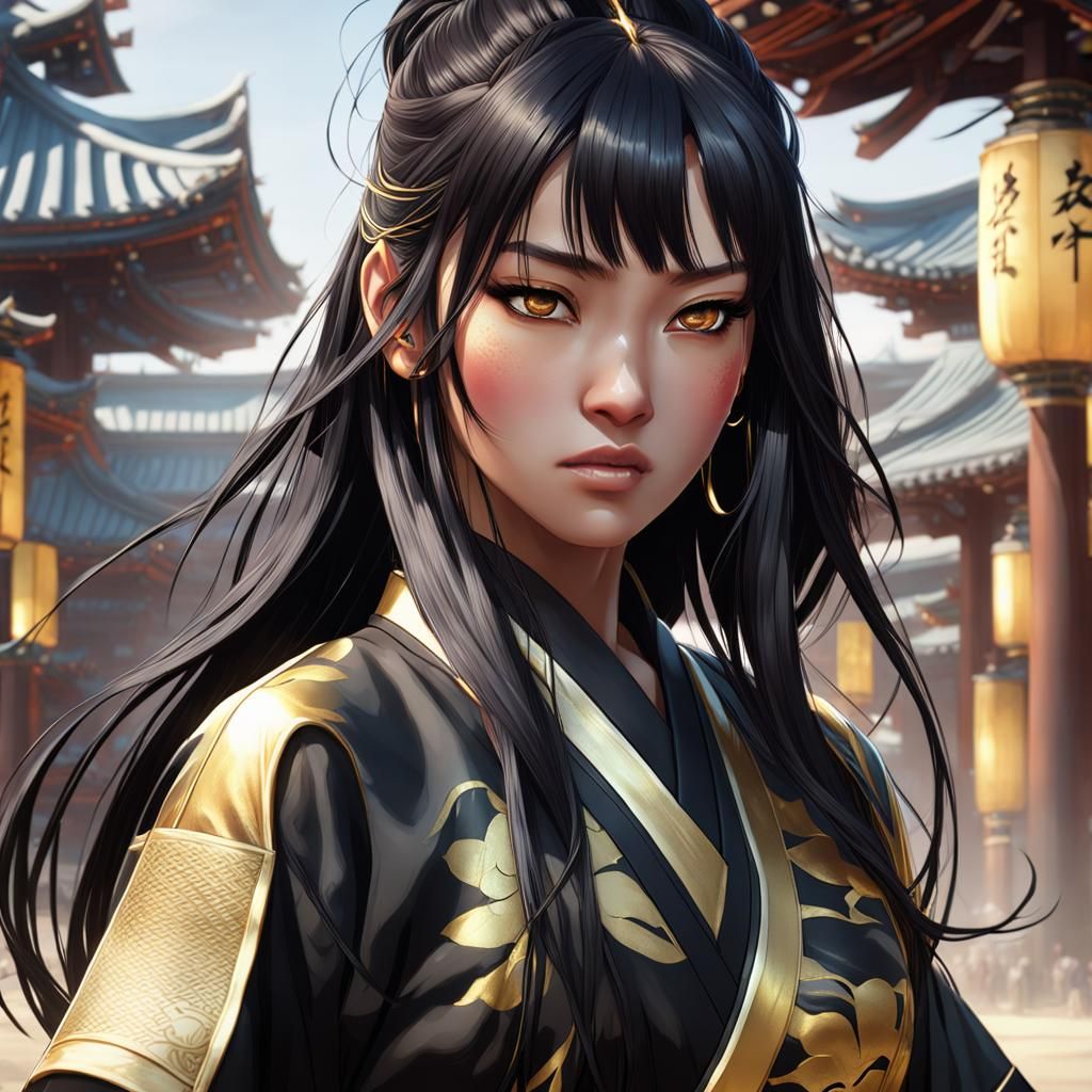 Japanese Girl in Martial Arts Attire, Detailed Portrait