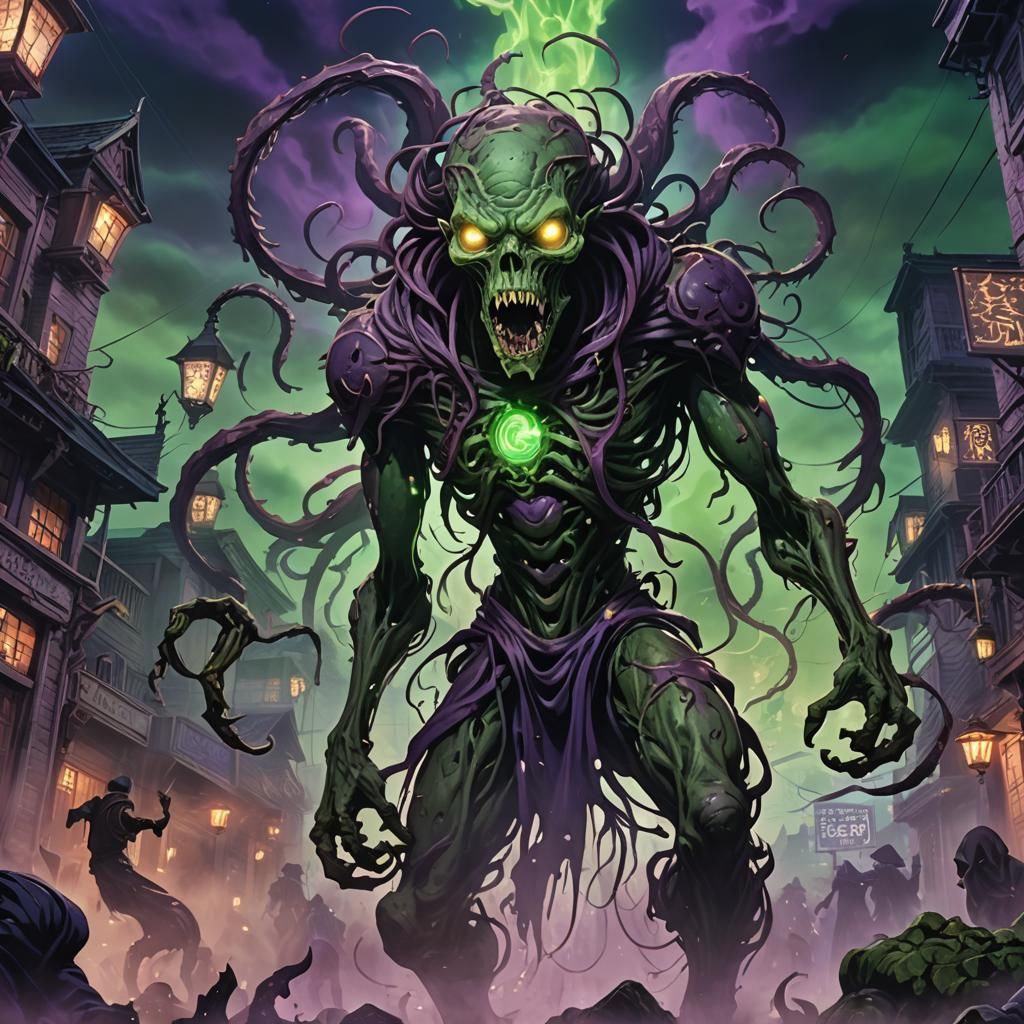 Eldritch Zombie Attack in Anime Style