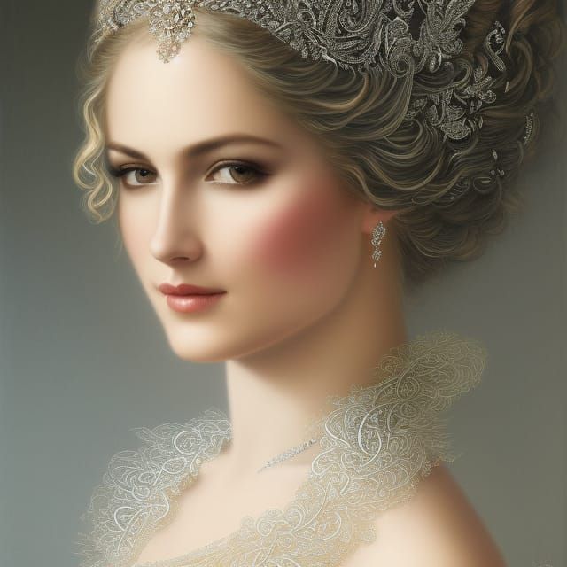 Silver Corset: Rococo Portrait of Beautiful Woman