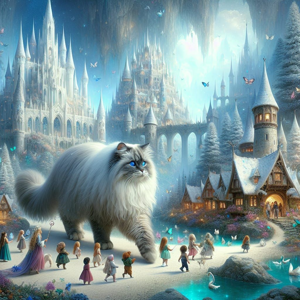 Giant Cat in Fairy Village Digital Art