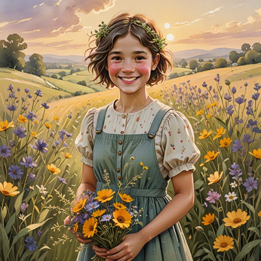 Whimsical Girl in a Golden Hour