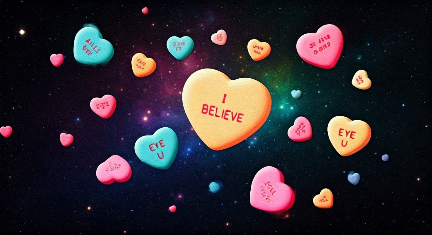 Surreal Cosmic Valentine's Day Candy in Space